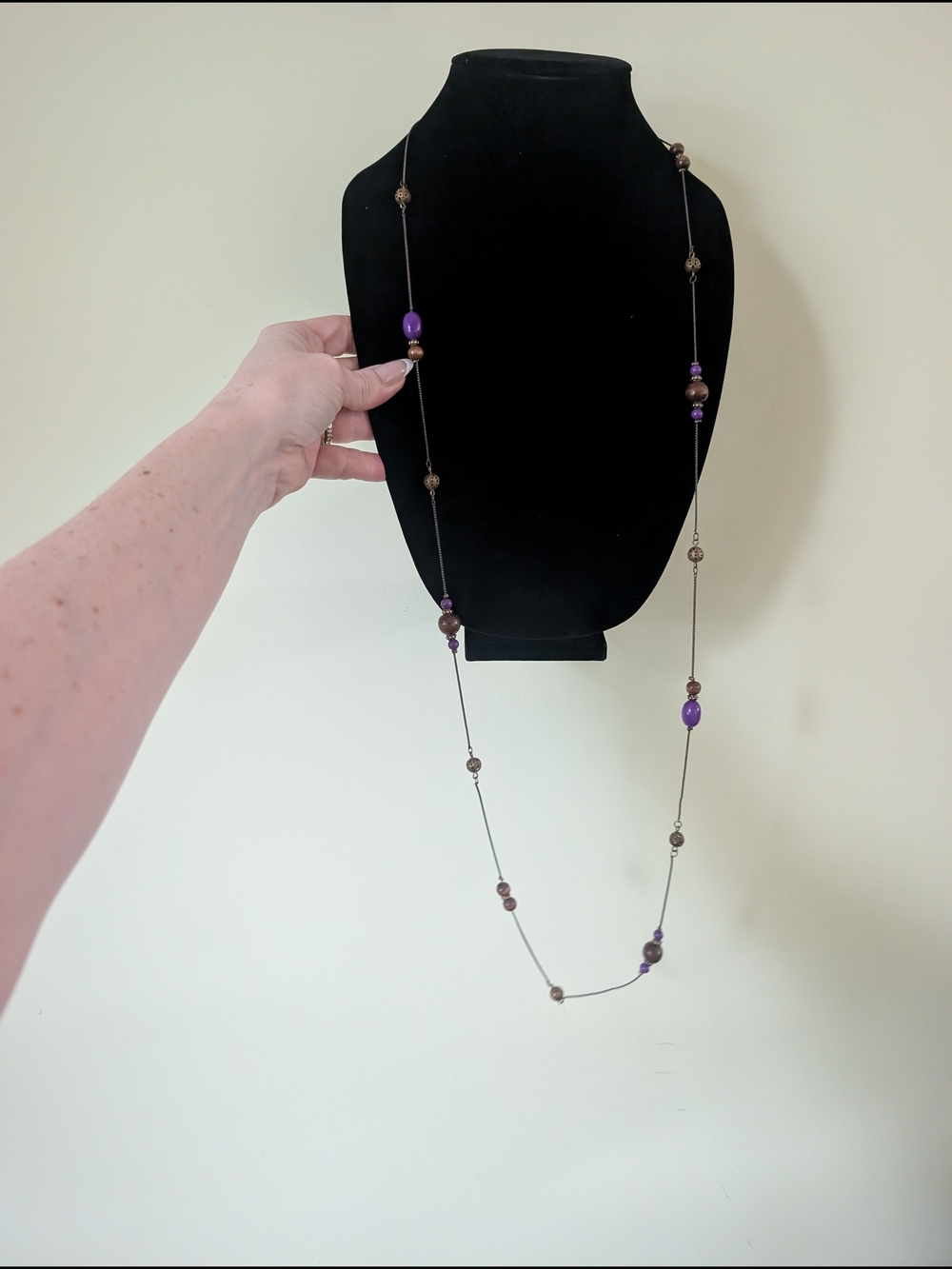 Elegant Purple and Bronze Beaded Long Necklace - Women Jewelry - Picture 5 of 8
